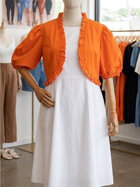 Gold Flava Bold Orange Ruffle Crop Top/Shrug Plus 20